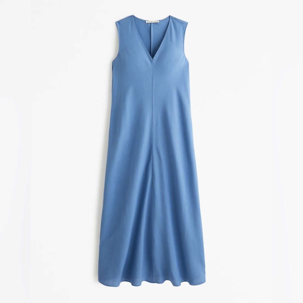 Abercrombie & Fitch Linen-Blend V-Neck Column Midi Dress M Petite